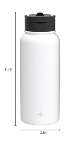JoyJolt Triple Insulated Water Bottle with Straw Lid AND Flip Lid! 32oz Large Water Bottle, 12 Hour Hot/Cold Vacuum Insulated Stainless Steel Bottle. BPA-Free Leakproof Water Bottles - Thermos Bottle - color: Matte White, size: 32 Ounces