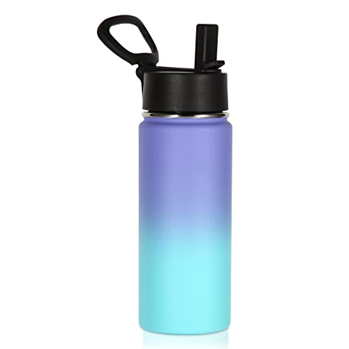 Volhoply 18oz Kids Insulated Water Bottle,Stainless Steel Water Bottles with Straw Lid,Double Wall Vacuum Reusable Metal Water Bottle,Wide Mouth Sports Flask For Cold Drink(Purple Blue,1 Set) - color: Purple Blue