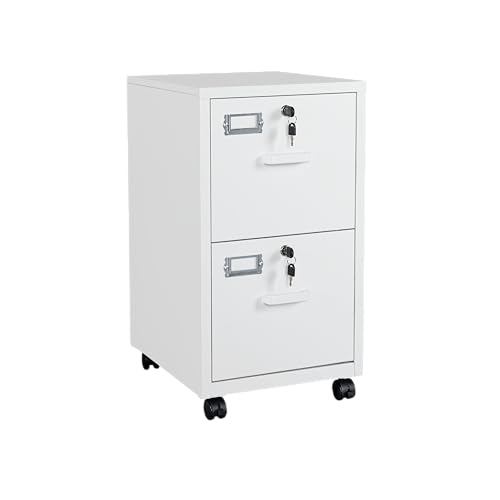 BYNSOE 2 Drawers File Cabinet with Lock Metal Vertical File Cabient with Wheels Mobile File Cabinet for Office Home Legal/Letter/a4 Size Require Assembly (White, 2 Drawers) - color: White, size: 2 Drawers-wheels