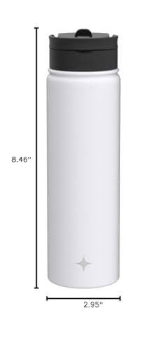 JoyJolt Triple Insulated Water Bottle with Straw Lid AND Flip Lid! 22oz Water Bottle, 12 Hour Hot/Cold Vacuum Insulated Stainless Steel Water Bottle. BPA-Free Leakproof Water Bottles - Thermos Bottle - color: Matte White, size: 22 Ounces