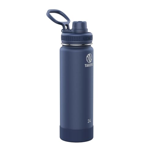 Takeya Actives Stainless Steel Water Bottle, Insulated Spout Lid, Keeps Drinks Cold 24 Hrs, Leakproof, Durable, Dishwasher Safe, Ideal for Gym, Travel, Fits Most Cup Holders, 24 oz/Midnight Blue - color: Midnight, size: 24 Ounces