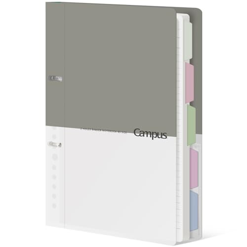KOKUYO 5 Subject Spiral Notebook Journal, Campus 110 Sheets B5 Refillable Notebook with Dividers Tabs, 6mm Dot Lined Binder Notebook for Work School Note Taking. 9" x 10.5", Grey - color: Grey, size: B5