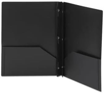 LLC Office Products Plastic Folders with 2 Pockets, Letter Size Poly Folders with 3 Metal Prongs Fastener Clips, (Black) - color: Black