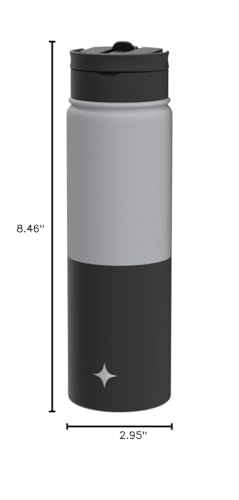 JoyJolt Triple Insulated Water Bottle with Straw Lid AND Flip Lid! 22oz Water Bottle, 12 Hour Hot/Cold Vacuum Insulated Stainless Steel Water Bottle. BPA-Free Leakproof Water Bottles - Thermos Bottle - color: Gray/Black, size: 22 Ounces