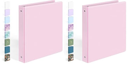 BinderX Extra Durable 3 Ring Binder, Round Rings 1 Inch Binder, Fits 175 Sheets of 8.5x11 Paper, Customizable View Cover with Inside Pockets, Cute 1" Binders, 1 Inch Binders 3 Ring, Pink (Pack of 2) - color: Pink, size: 1 inch (Pack of 2)