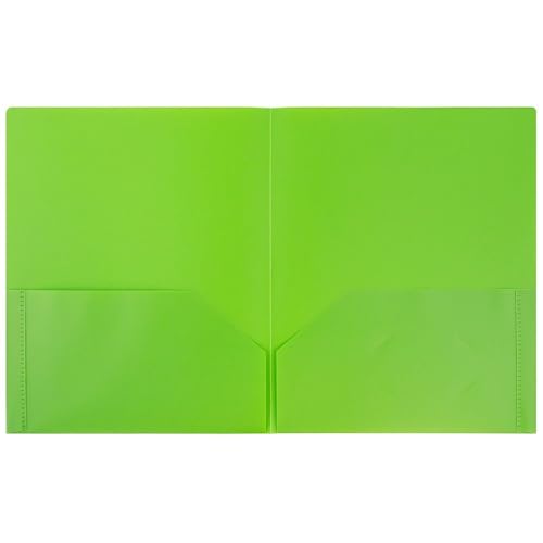 JAM PAPER Plastic 2 Pocket POP Folders - Durable School Folders - Lime Green - 6/Pack - color: Lime Green, size: 6 Per Pack