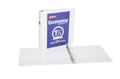 Avery Standard View 3 Ring Binders, 1.5" Round Rings, 275-Sheet Capacity, 2.1 Inch Wide Spine, White Binders, Ideal for Lightweight Organization and Occasional Referencing (12-Pack of 05726) - size: 1.5"