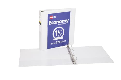 Avery Standard View 3 Ring Binder, 1.5" Round Rings, 275-Sheet Capacity, 2.1 Inch Wide Spine, 1 White Binder, Ideal for Lightweight Organization and Occasional Referencing (05726) - size: 1.5"