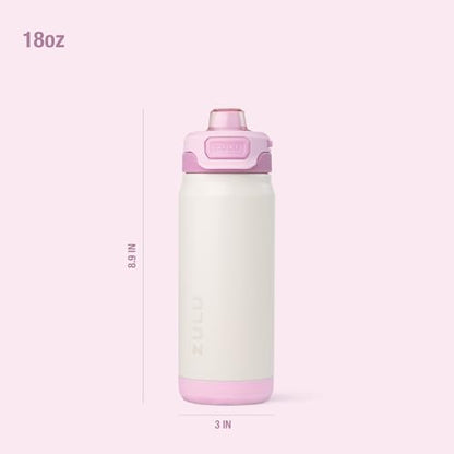 ZULU Powerfill Pro 18oz Kids Stainless Steel Water Bottle with Quick Fill Lid, Triple Wall Vacuum Insulated, Leak Proof Locking Lid, Sip & Chug, Reusable, BPA Free, Dishwasher Safe, Ivory Blush - color: Ivory Blush