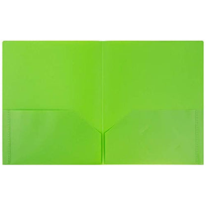 JAM PAPER Plastic 2 Pocket POP Folders - Durable School Folders - Lime Green - 6/Pack - color: Lime Green, size: 6 Per Pack