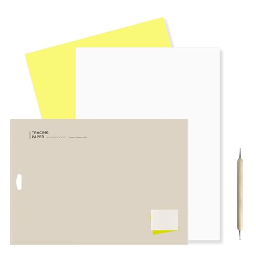 Tracing Paper for Sewing, Dressmakers Tracing Paper Large Size 32" x 22" (82x57cm) for Fashion Design and Embroidery, Yellow and White - Includes 1 Embossing Needle Painting Tool