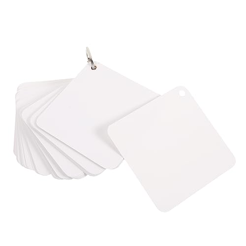 Lurrose 1set Blank Index Cards Metal Binder Rings Pre-punched Study Flash Cards for Memo Notepad for School Office Diy Projects
