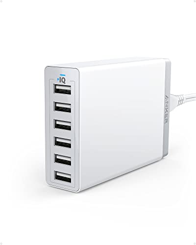Anker Desktop Charger, 60W 6 Port USB Multiple Charging Hub, PowerPort 6 Multiple USB Charger, Campatible with iPhone, iPad, MacBook, Galaxy, LG, HTC, and More - color: Arctic White