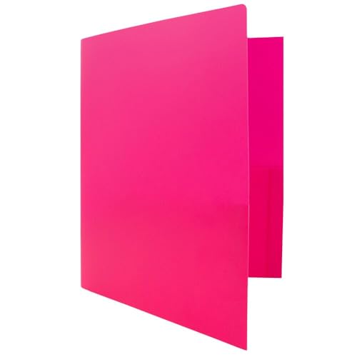 JAM PAPER Heavy Duty Plastic 2 Pocket Extra Tough School Folders - Fuchsia Hot Pink - 3/Pack - color: Fuchsia, size: 3 Per Pack