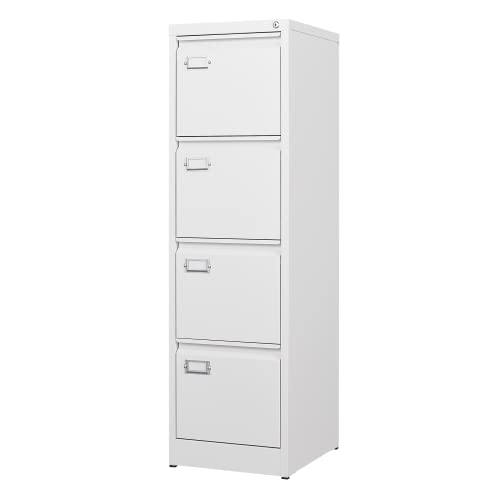 BYNSOE 4 Drawer File Cabinet with Lock Metal Vertical File Storage Cabinet Office Home Steel Vertical File Cabinet for A4 Legal/Letter Size Narrow File Cabinet Locked,Assembly Required - color: White, size: 4 Drawers