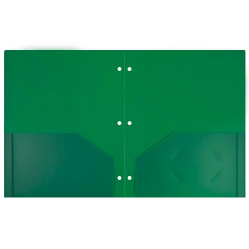 JAM PAPER Heavy Duty Plastic 3 Hole Punch Pocket Folders - Extra Tough School Folders - Green - 3/Pack - color: Green, size: 3 Per Pack