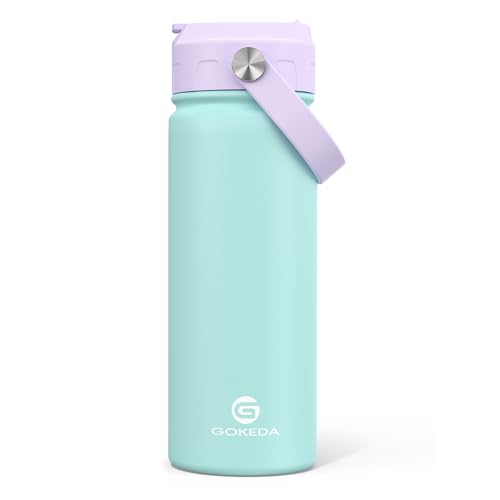 GoKEDA 18oz Kids Water Bottle, Stainless Steel Straw Cup - color: Purple Green