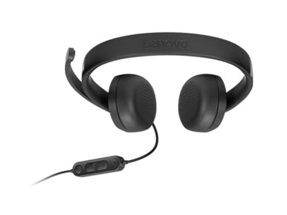 Lenovo USB-A Wired Stereo Headset for PC/Laptop, AI Noise Canceling via APP, 140g Lightweight, Replaceable Earcups, Double-Sided Boom Mic, in-line Controls with Mute for Call. Work with Teams/Zoom