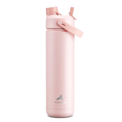 POWCAN 26 oz Insulated Water Bottle with 2-in-1 Straw and Spout Lid, Keep Cold 24H, Leak-Proof, Fits in Car Cup Holder, Stainless Steel Water Bottle for Sports, Travel, and School (Cotton Candy) - color: Cotton Candy, size: 26 Ounces