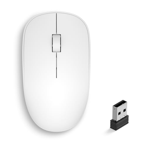 Wireless Mouse, 2.4GHz Computer Mice with USB Receiver, Portable Wireless USB Mouse Battery Powered Cordless Mice for Laptop, PC, Desktop, Mac, Mauser Inalámbrico for chromebook - White - color: White