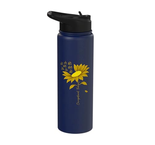 Occupational Therapy Sunflower OTA Occupational Therapist Stainless Steel Insulated Water Bottle - color: Navy Blue