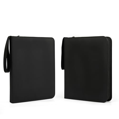 9-Pocket Trading Card Binder, PU Leather Zip Card Binder Album Holds 900 Cards for TCG, Sports Cards, Collectible Cards（BLACK） - color: Black