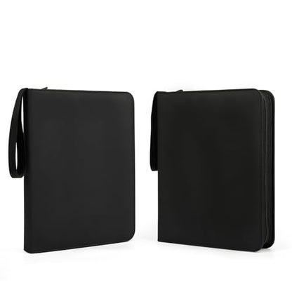 9-Pocket Trading Card Binder, PU Leather Zip Card Binder Album Holds 900 Cards for TCG, Sports Cards, Collectible Cards（BLACK） - color: Black