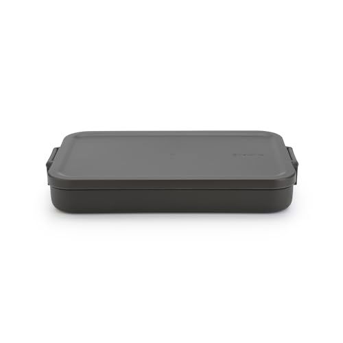 Brabantia Make & Take Flat Lunch Box (Dark Gray) Convenient Size for Bags, BPA-Free, Airtight Snap Locks, Microwave & Freezer Safe, Travel Meal Prep Container, 37oz - color: Dark Gray, style: Flat Lunch Box