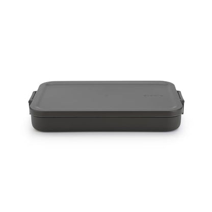 Brabantia Make & Take Flat Lunch Box (Dark Gray) Convenient Size for Bags, BPA-Free, Airtight Snap Locks, Microwave & Freezer Safe, Travel Meal Prep Container, 37oz - color: Dark Gray, style: Flat Lunch Box