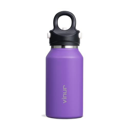 VINUR 9 oz Small Insulated Water Bottle for Lunchbox Purse-Leak Proof Travel Stainless Steel Water Bottle with One-Hand Push Button Lid for School Travel Sports, Purple - color: Purple, size: 9 Ounces
