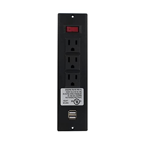 8-1/4" Long x 2-1/16" Wide Black in-Desk Power Center with 3 Outlets, 2 USB Ports with Switch - style: 3 Outlets, 2 USB Ports (with Switch)