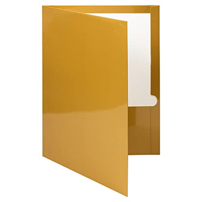 JAM PAPER Laminated Two Pocket Glossy School Folders - Letter Size - High Gloss Gold - 6/Pack - color: Gold, size: Pack of 6 Folders