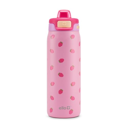 Ello Pop & Fill 18oz Stainless Steel Kids Water Bottle with Quick Fill Lid | Vacuum Insulated BPA Free Bottle with Leak Proof Straw and Chug Lid, Dishwasher Safe, Gift For Kids Teens, Strawberries - color: Strawberries, size: 18 Ounces