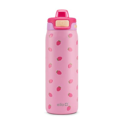 Ello Pop & Fill 18oz Stainless Steel Kids Water Bottle with Quick Fill Lid | Vacuum Insulated BPA Free Bottle with Leak Proof Straw and Chug Lid, Dishwasher Safe, Gift For Kids Teens, Strawberries - color: Strawberries, size: 18 Ounces