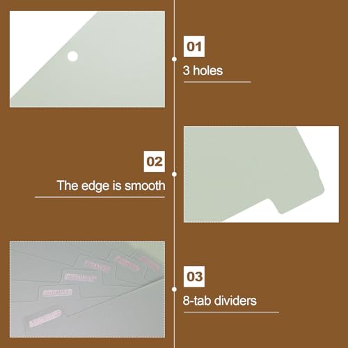 Buqoo 3 Ring Binder Dividers with 8 Writable Tabs - Sturdy Sage Green Plastic Index Dividers, Letter Size 8.4"x10.9" for School, Office, Planner & Journal - color: Sage Green