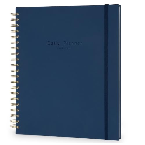 AuroPlanner Undated Daily Planner Notebook 8.5x11 Hourly Schedule Blue | office & student planning, 180 pages 100 GSM cream white paper hardcover spiral bound notebook, 2026-2028 reference calendar - color: Navy Blue