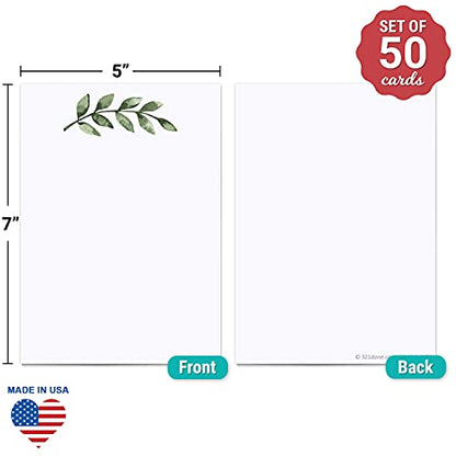 321Done Blank Note Cards, 5x7 Thick Cardstock - Greenery Leaves White Card Stock, Notecards & Stationery for Writing, Stamping, Printing - Made in USA, Set of 50 - No Envelopes - color: Greenery, White, size: 5x7, Vertical