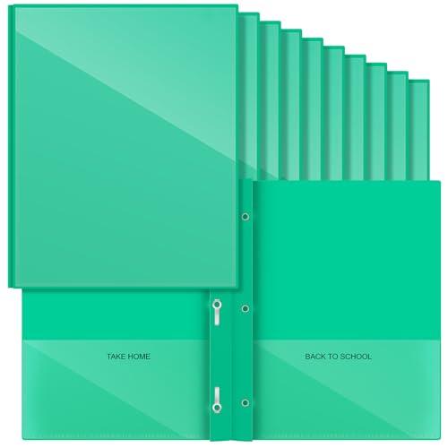 Henoyso 24 Pcs Plastic Folders with Clear Front Pocket and 3 Prong Take Home Plastic 2 Pocket Folder Back to School for Students Parent Teacher Communication for School Office (Green) - color: Green