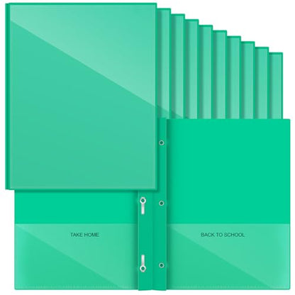 Henoyso 24 Pcs Plastic Folders with Clear Front Pocket and 3 Prong Take Home Plastic 2 Pocket Folder Back to School for Students Parent Teacher Communication for School Office (Green) - color: Green