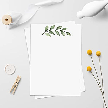 321Done Blank Note Cards, 5x7 Thick Cardstock - Greenery Leaves White Card Stock, Notecards & Stationery for Writing, Stamping, Printing - Made in USA, Set of 50 - No Envelopes - color: Greenery, White, size: 5x7, Vertical