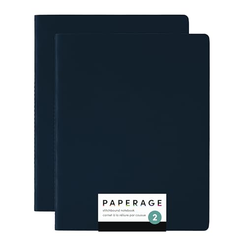 PAPERAGE Soft Cover Blank Journal Notebook, 2 Pack, (Navy), 100 Pages, Large 7.5 inches x 9.5 inches, Ideal for Sketch Book, Note Taking & Travel Journal - color: Navy, style: Plain 100pgs (2 Pack)