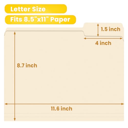 SUNEE File Folders, 18 Pack Manilla Folders 8.5 x 11, 1/3 Cut Tab for Easy Labeling and Organization, Durable Standard Paper for Home, Office, School Filing - color: Manilla