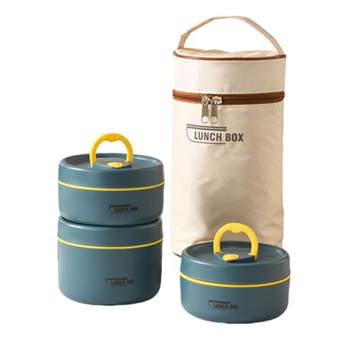 Portable Insulated Lunch Container Set, 2/3/4 Stackable Individual Stainless Steel Lunchboxes with Insulated Bag, Suitable for Work, Picnics and Camping (Blue, 3-Tier) - color: Blue, size: 3-Tier
