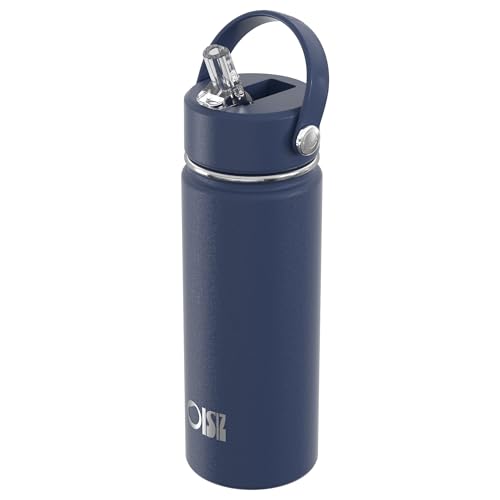 OISIZ 18oz Kids Water Bottle with Straw Lid, Vacuum Insulated Water Bottle Stainless Steel Bottles for Kids for School, Leakproof Water cups, BPA Free and Keep Cold for 24 Hours,Easy to Clean - color: Navy Blue, size: 18 Ounces