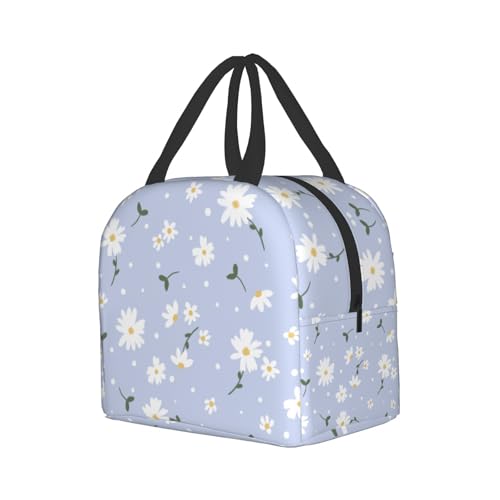 Nerxy Insulated Lunch Box Daisy Flower Lunch Bag Spring Floral Reusable Bag Flowers Blue Cooler Tote Bags for Kids Teens Adults Girls Boys Picnic Travel Work School - color: Daisy Blue