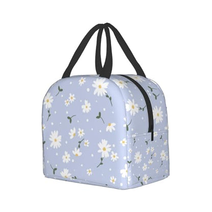 Nerxy Insulated Lunch Box Daisy Flower Lunch Bag Spring Floral Reusable Bag Flowers Blue Cooler Tote Bags for Kids Teens Adults Girls Boys Picnic Travel Work School - color: Daisy Blue