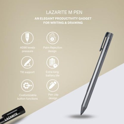 LAZARITE M Pen Black, Active Stylus for Microsoft Surface, Lenovo Yoga 7i/9i, Flex 5, Hp Envy x360/Pavilion x360/Spectre x360, 4096 Pressure Sensitivity, Palm Rejection, Tilt Support - style: M pen Black