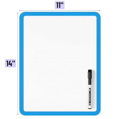 Mr. Pen- Dry Erase Board, 14” x 11” with a Black Dry Erase Marker | Blue Frame, Small Mini White Board for Students, Fridge, Wall, Locker, Includes Double Sided Tapes - color: Blue 2