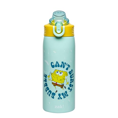 Zak Designs SpongeBob Sage 19oz Leak-Proof Straw Kids Water Bottle | BPA Free, Insulated Stainless Steel, Cupholder Friendly, Dishwasher Safe, Lid Lock, Handle, For School, Home, Travel - color: SpongeBob and Patrick