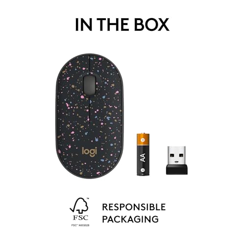Logitech M340 Wireless Mouse with Limited Edition Prints, USB Receiver and Silent Clicks, Portable Wireless Mouse for Laptop, PC, Windows, Chrome, Surface – Speckles - color: Speckles